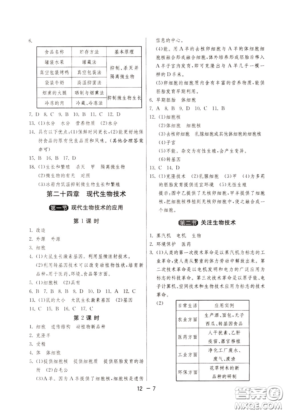 2020升級版1課3練單元達標測試生物學八年級下冊JSJY江蘇教育版參考答案