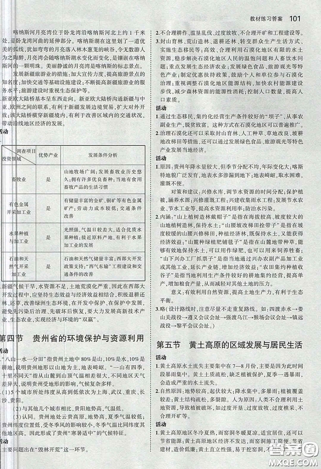 湖南教育出版社2020義務(wù)教育教科書八年級地理下冊湘教版課后習(xí)題答案