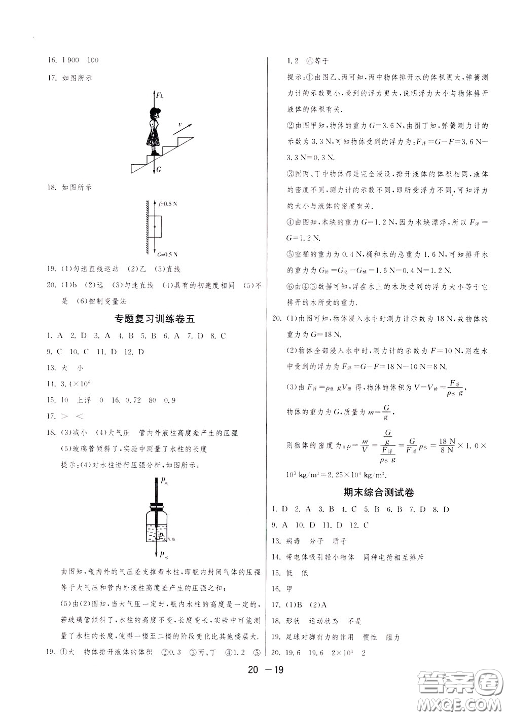 2020升級版1課3練單元達(dá)標(biāo)測試物理八年級下冊JSKJ江蘇科教版參考答案