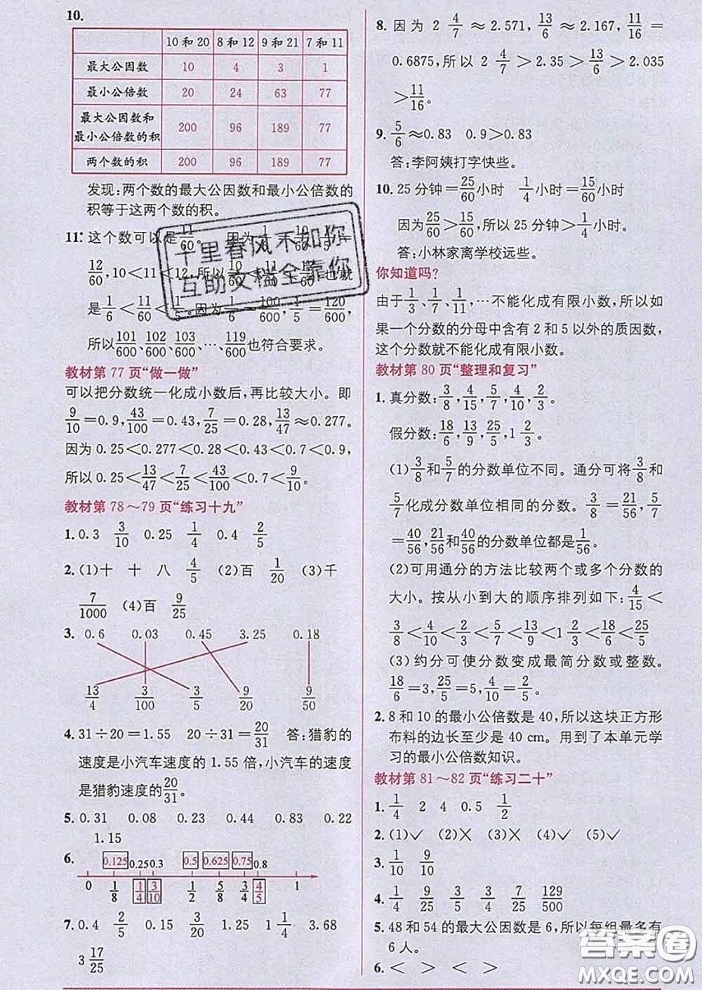 新疆青少年出版社2020春教材1加1五年級數(shù)學下冊人教版答案