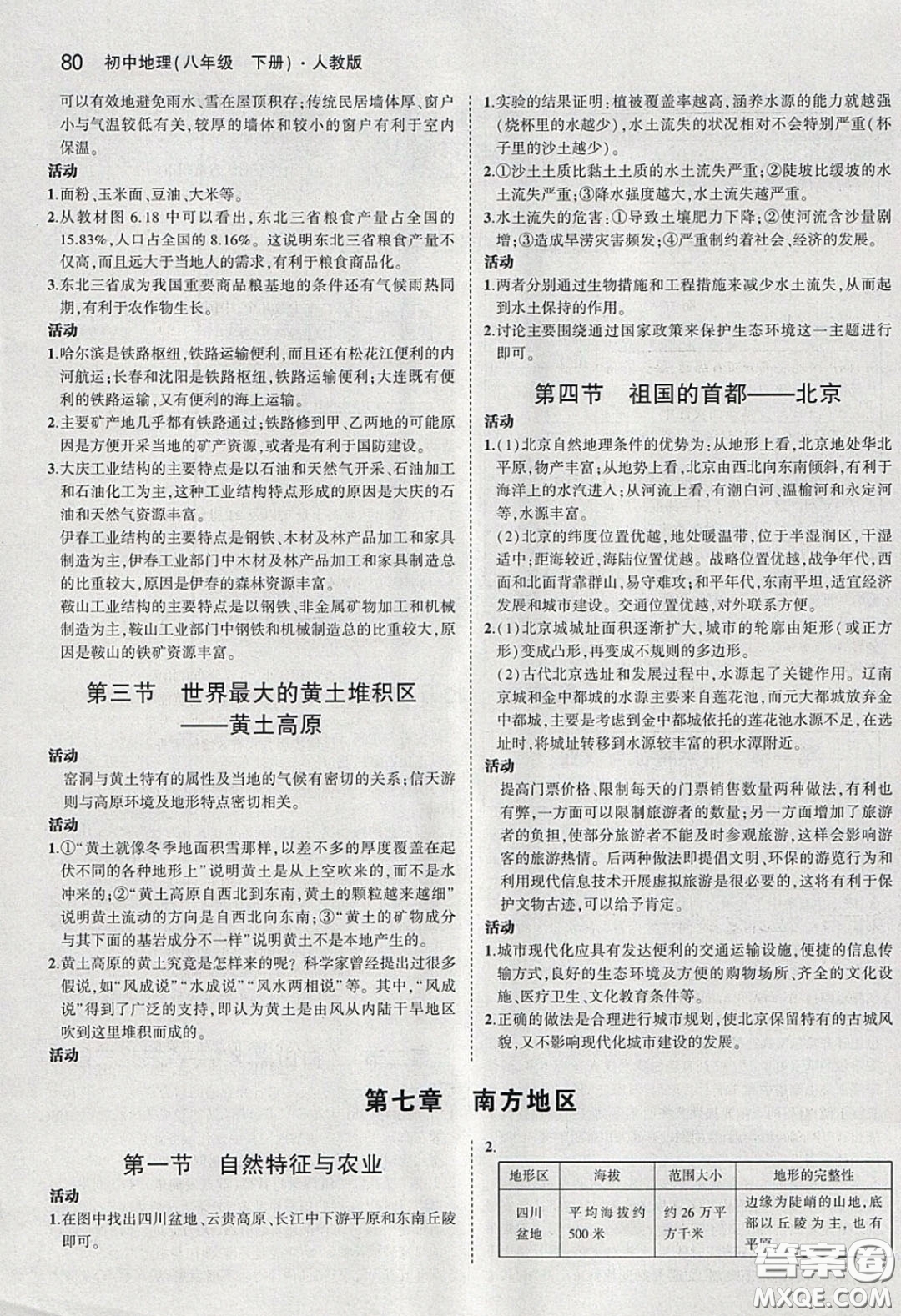 人民教育出版社2020義務(wù)教育教科書八年級地理下冊人教版教材課后習(xí)題答案