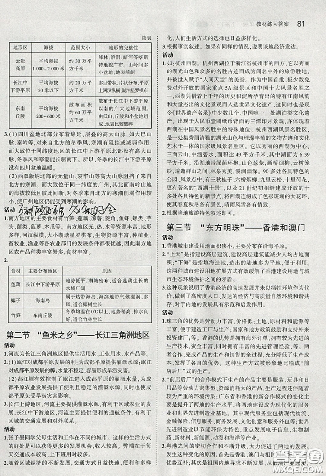 人民教育出版社2020義務(wù)教育教科書八年級地理下冊人教版教材課后習(xí)題答案