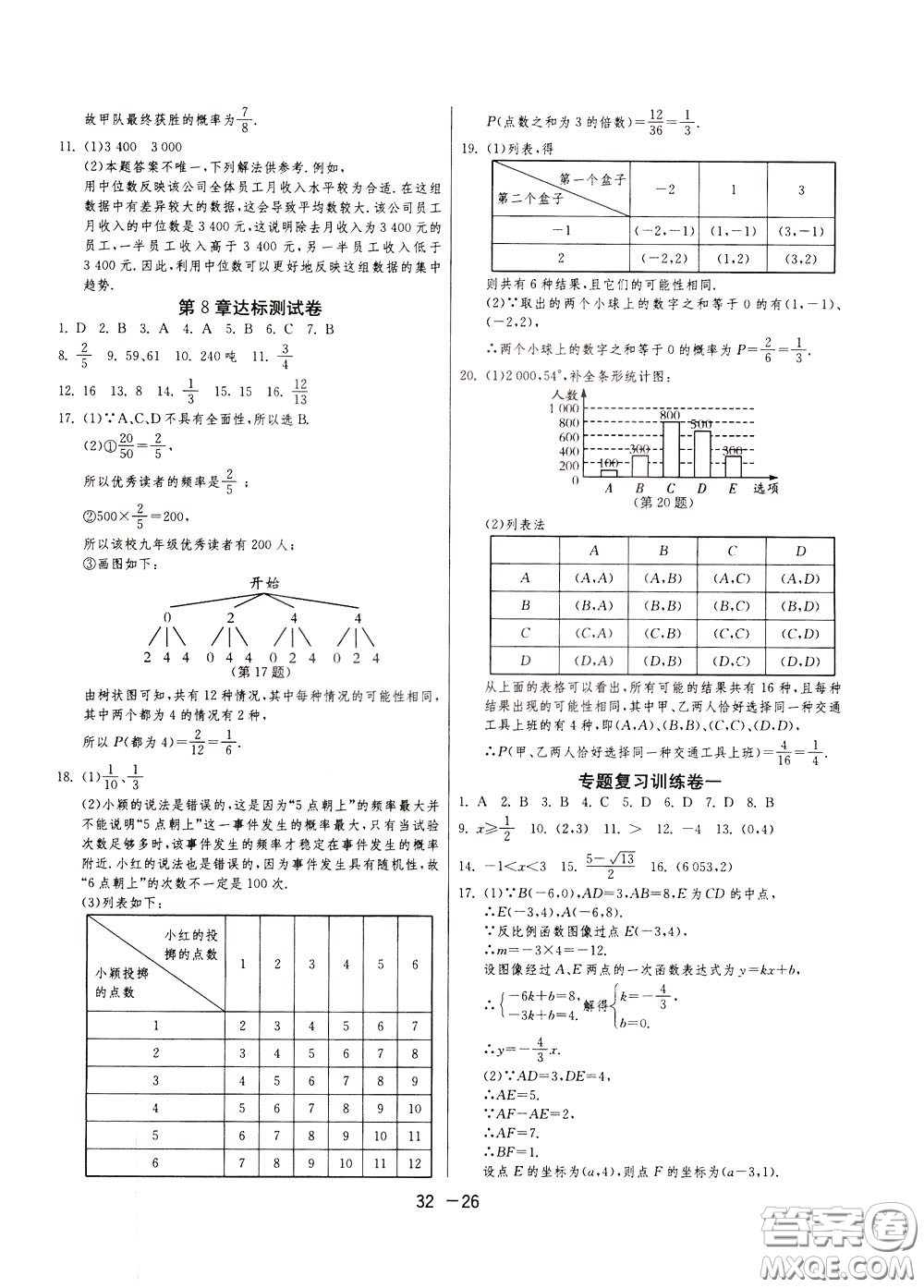 2020升級版1課3練單元達標測試數(shù)學(xué)九年級下冊JSKJ江蘇科教版參考答案