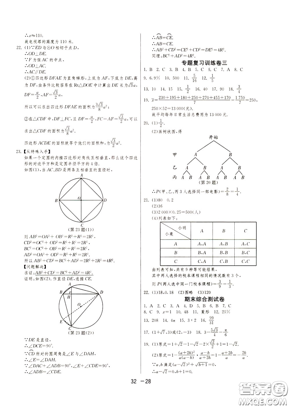 2020升級版1課3練單元達標測試數(shù)學(xué)九年級下冊JSKJ江蘇科教版參考答案