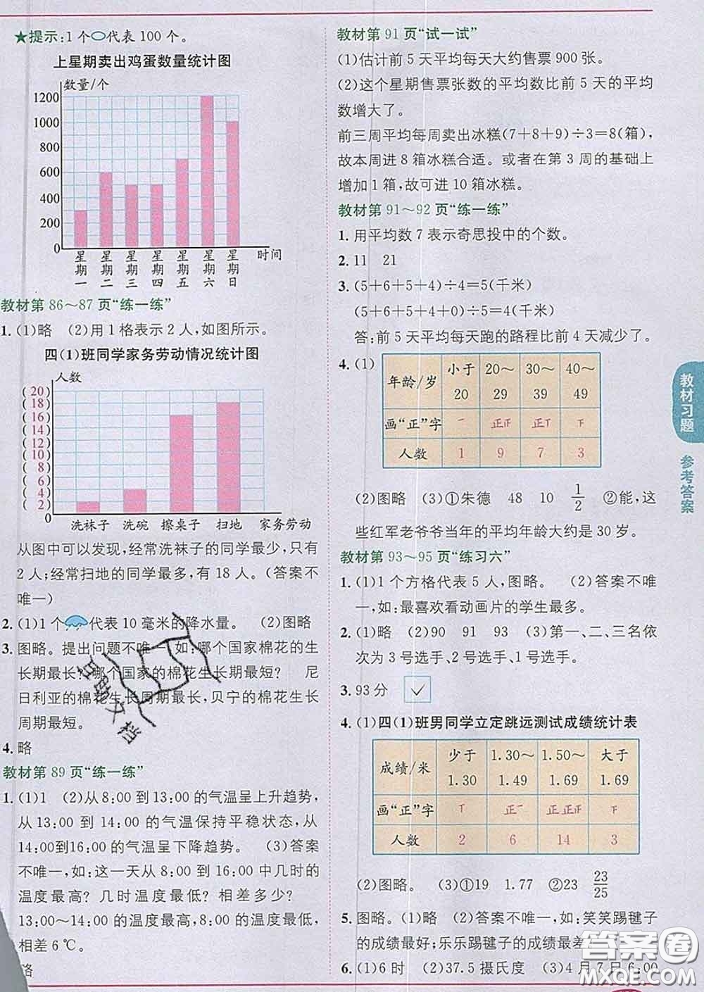 新疆青少年出版社2020春教材1加1四年級數(shù)學(xué)下冊北師版答案