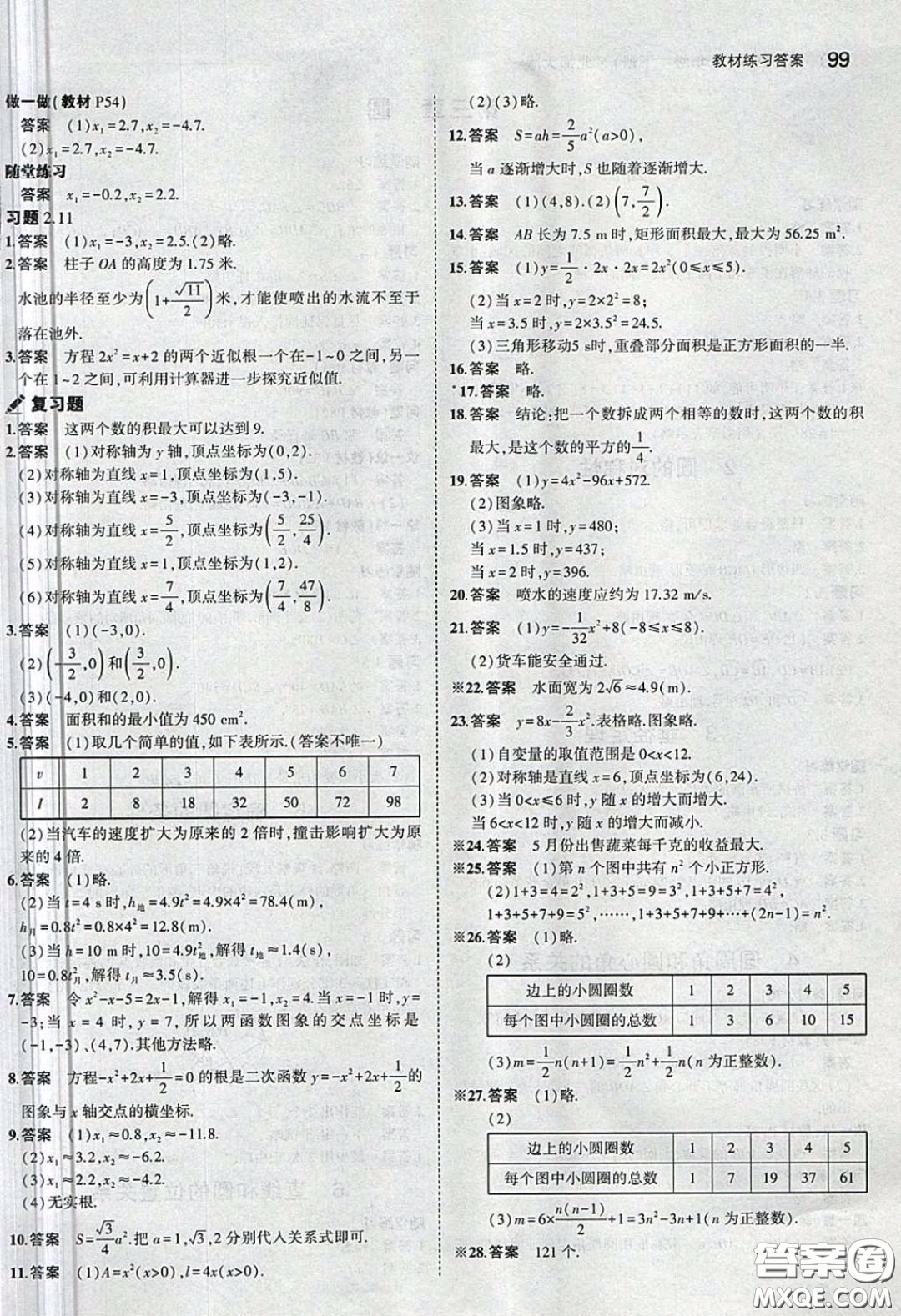 北京師范大學出版社2020義務(wù)教育教科書九年級數(shù)學下冊北師大版教材課后習題答案