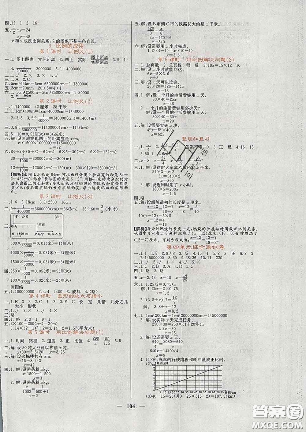 沈陽出版社2020春課堂點睛六年級數(shù)學下冊人教版答案