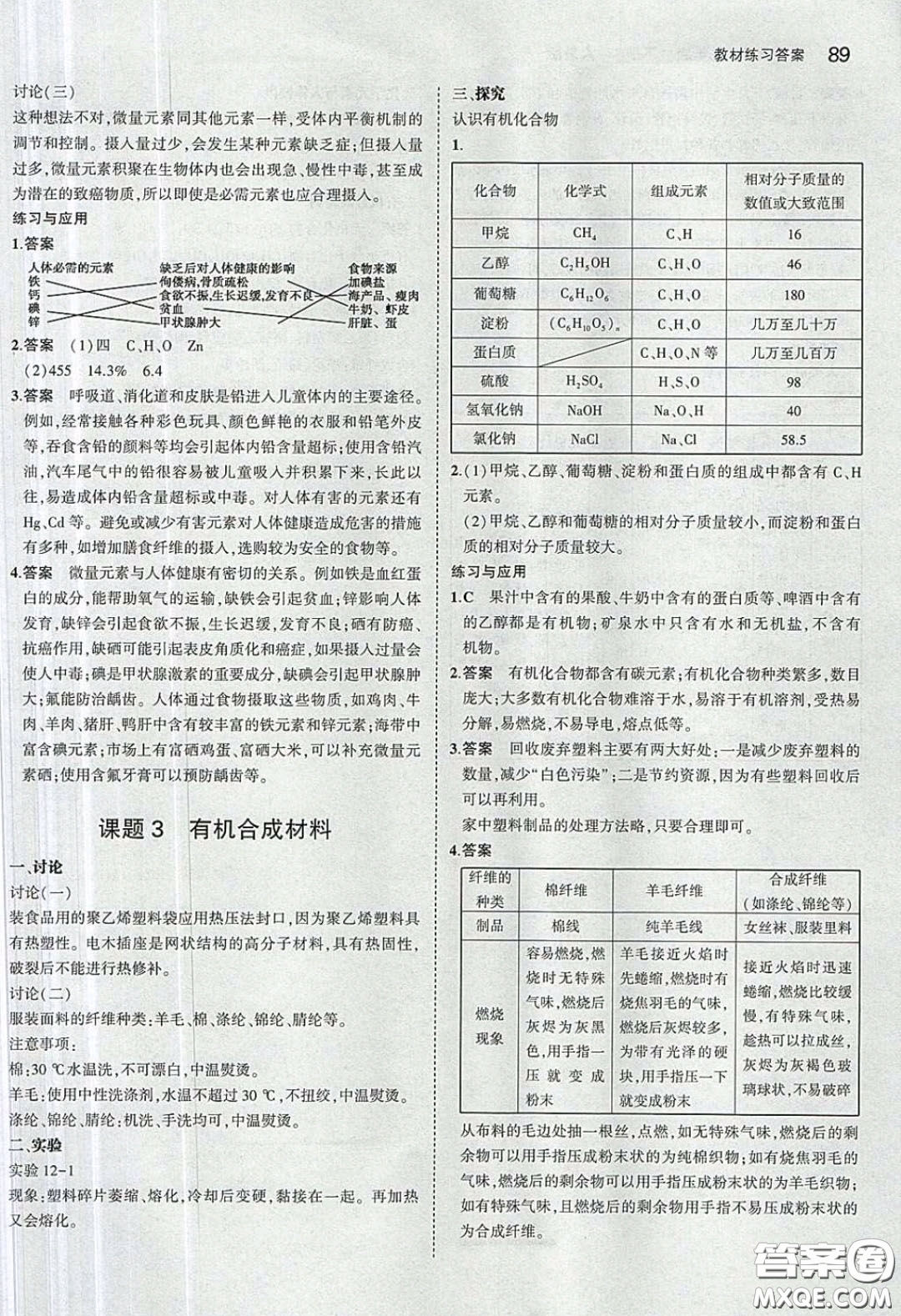 人民教育出版社2020義務(wù)教育教科書九年級化學(xué)下冊人教版教材課后習(xí)題答案