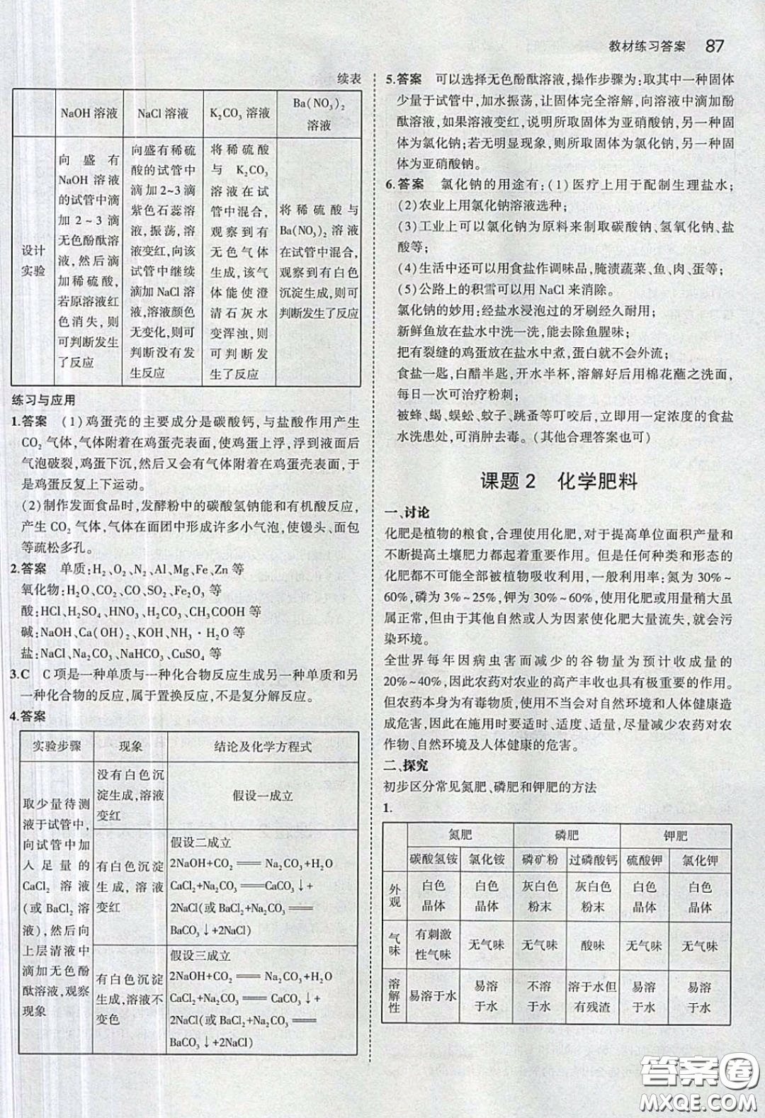 人民教育出版社2020義務(wù)教育教科書九年級化學(xué)下冊人教版教材課后習(xí)題答案