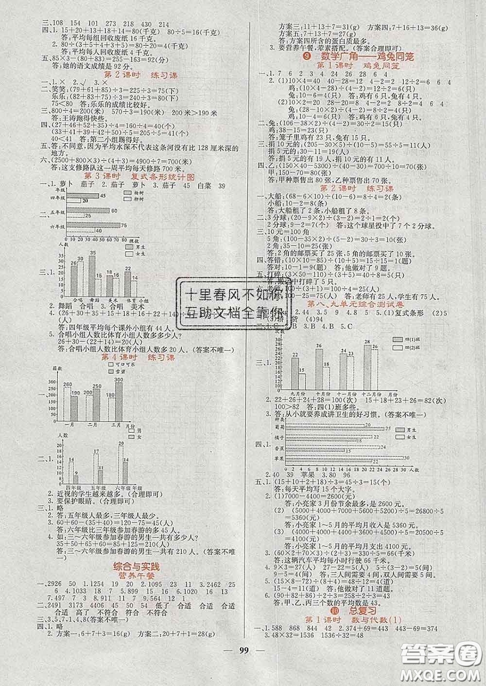 沈陽出版社2020春課堂點(diǎn)睛四年級數(shù)學(xué)下冊人教版答案