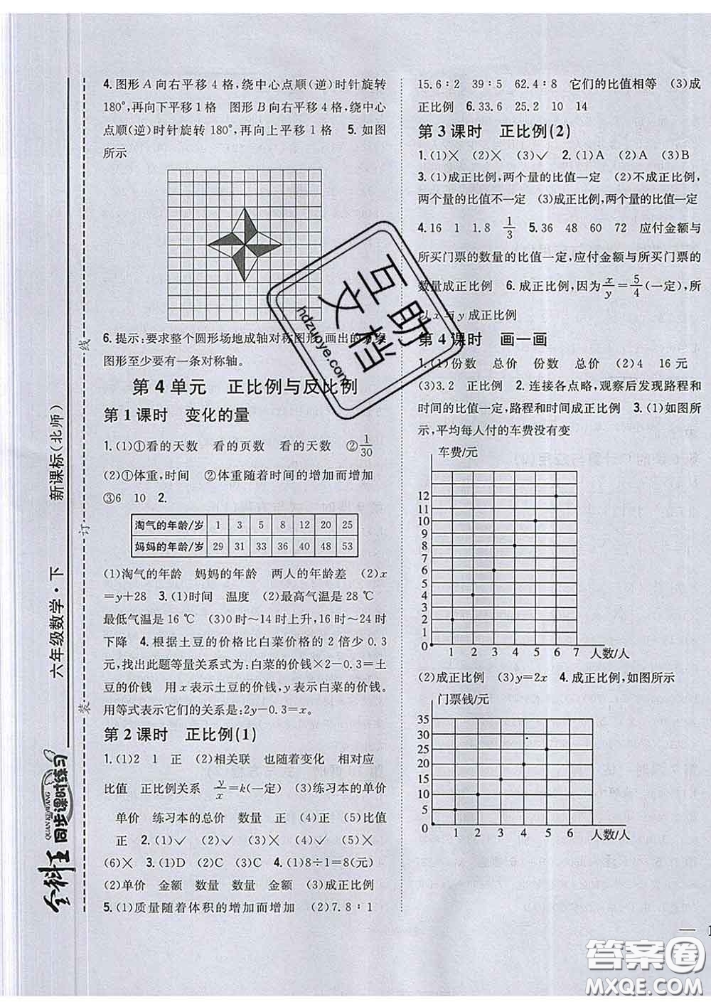 2020春全科王同步課時(shí)練習(xí)六年級(jí)數(shù)學(xué)下冊(cè)北師版答案