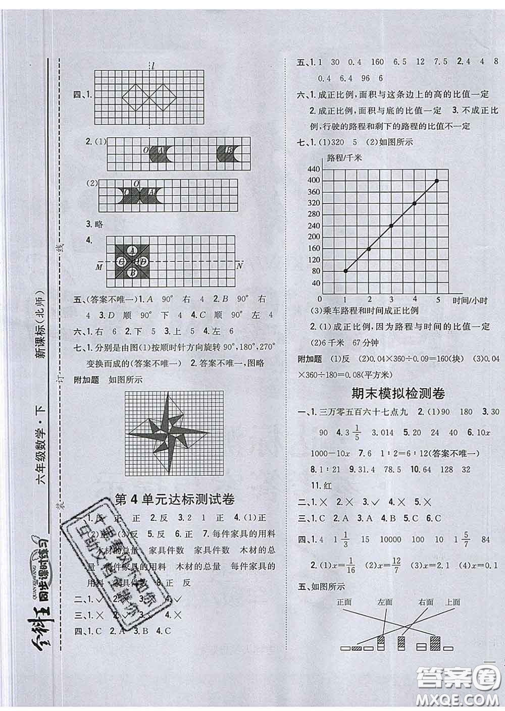 2020春全科王同步課時(shí)練習(xí)六年級(jí)數(shù)學(xué)下冊(cè)北師版答案