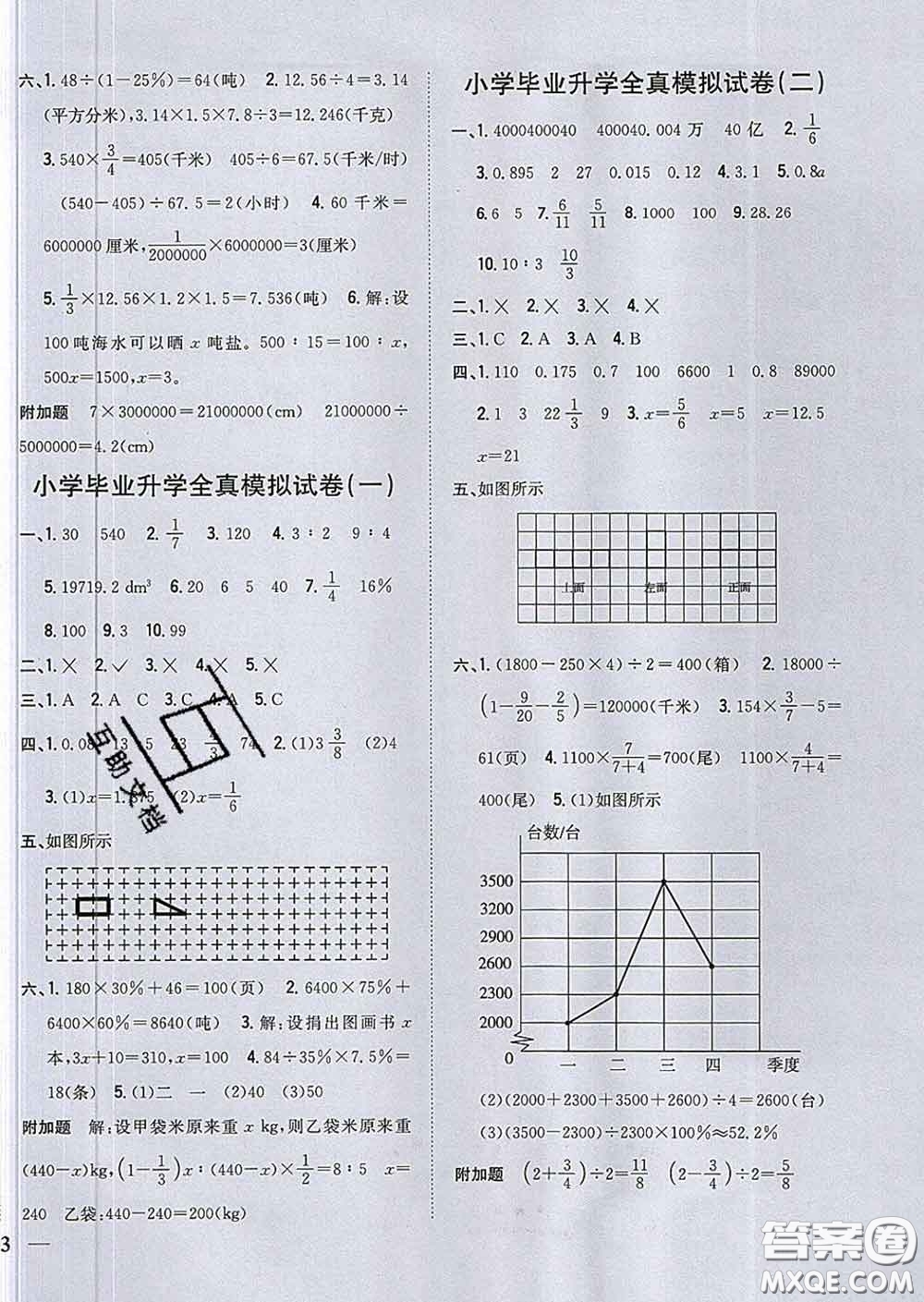 2020春全科王同步課時(shí)練習(xí)六年級(jí)數(shù)學(xué)下冊(cè)北師版答案