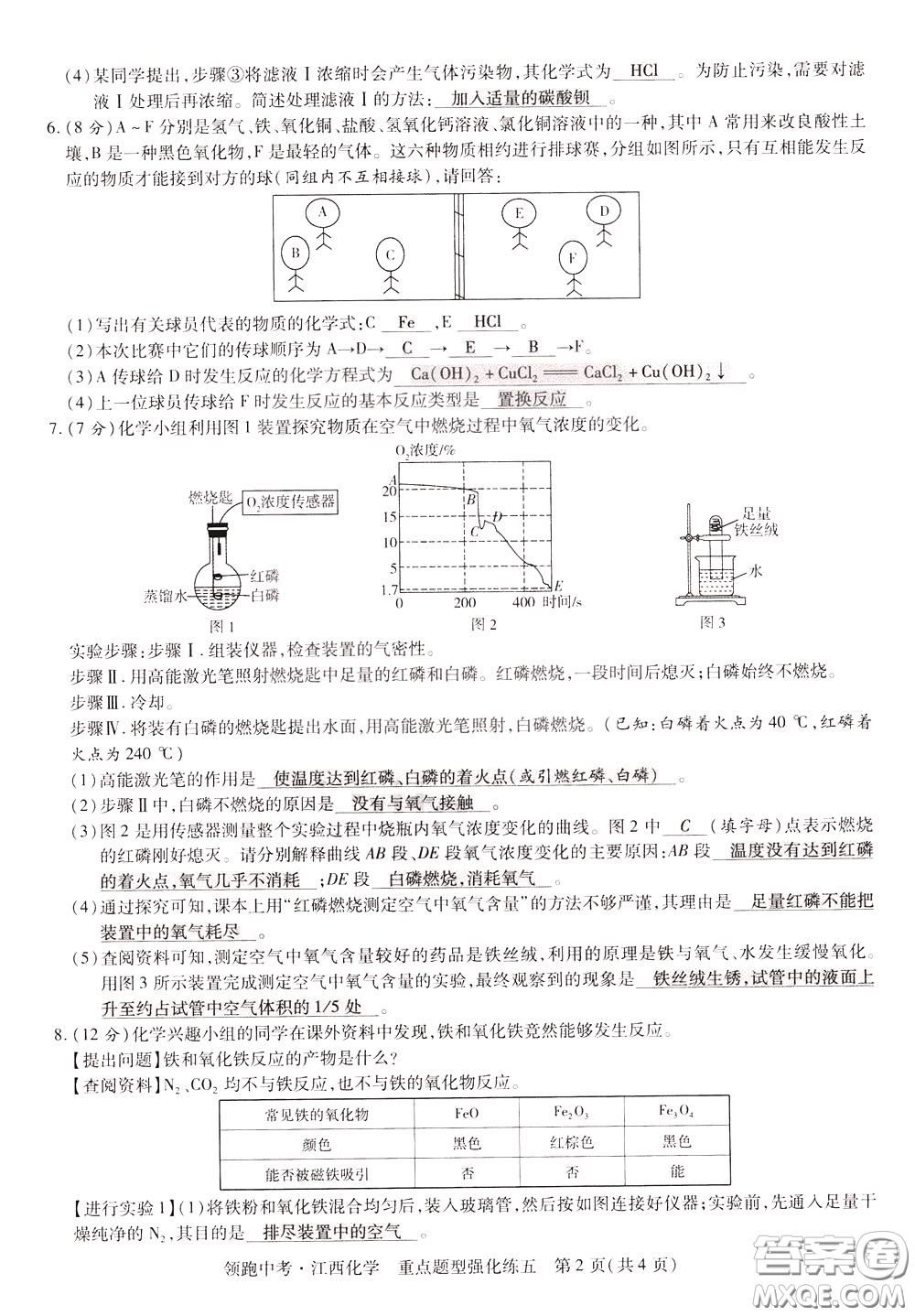 典學(xué)文化2020全新版領(lǐng)跑中考化學(xué)江西專用教師用書參考答案