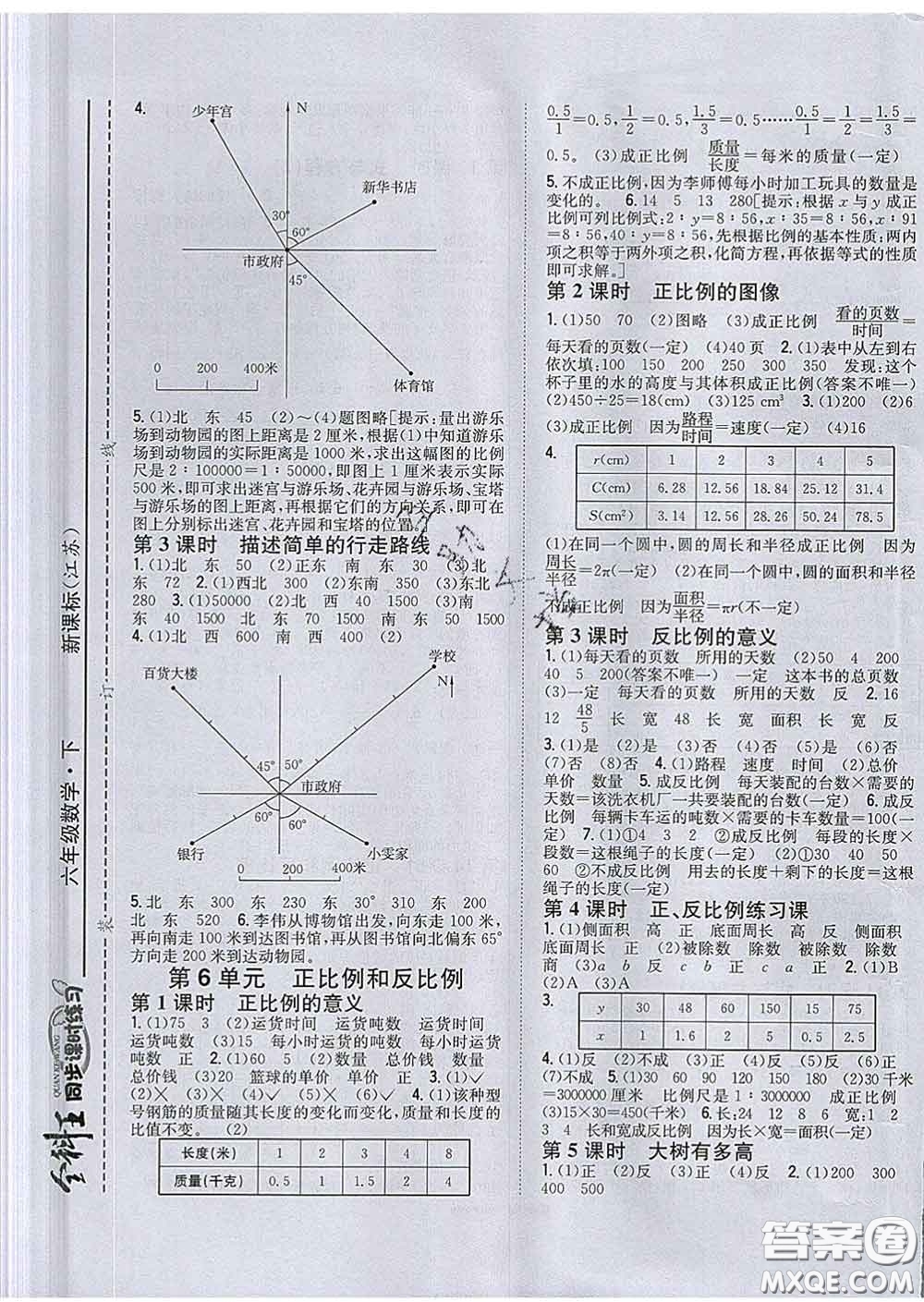 2020春全科王同步課時(shí)練習(xí)六年級(jí)數(shù)學(xué)下冊(cè)江蘇版答案