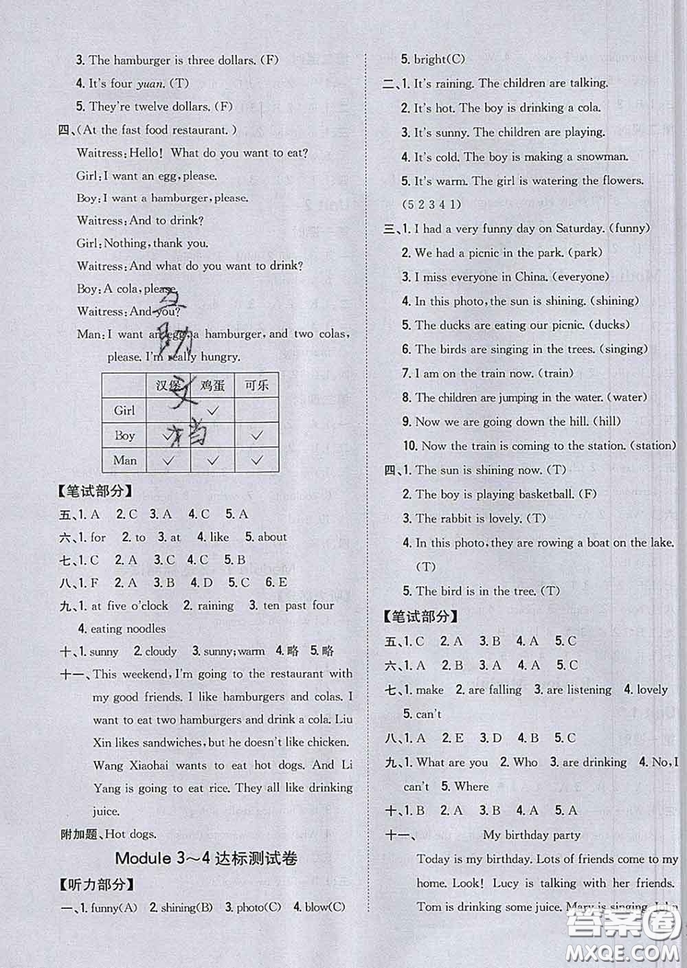 2020春全科王同步課時練習(xí)六年級英語下冊外研版答案