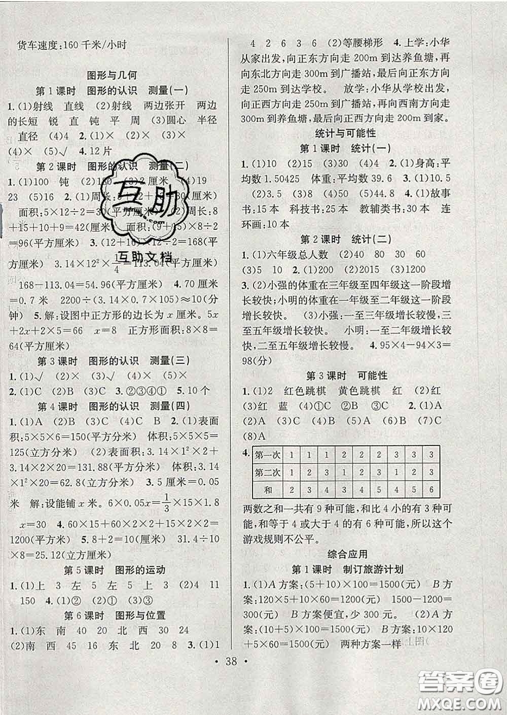 合肥工業(yè)大學(xué)出版社2020全頻道課時(shí)作業(yè)六年級(jí)數(shù)學(xué)下冊(cè)蘇教版答案