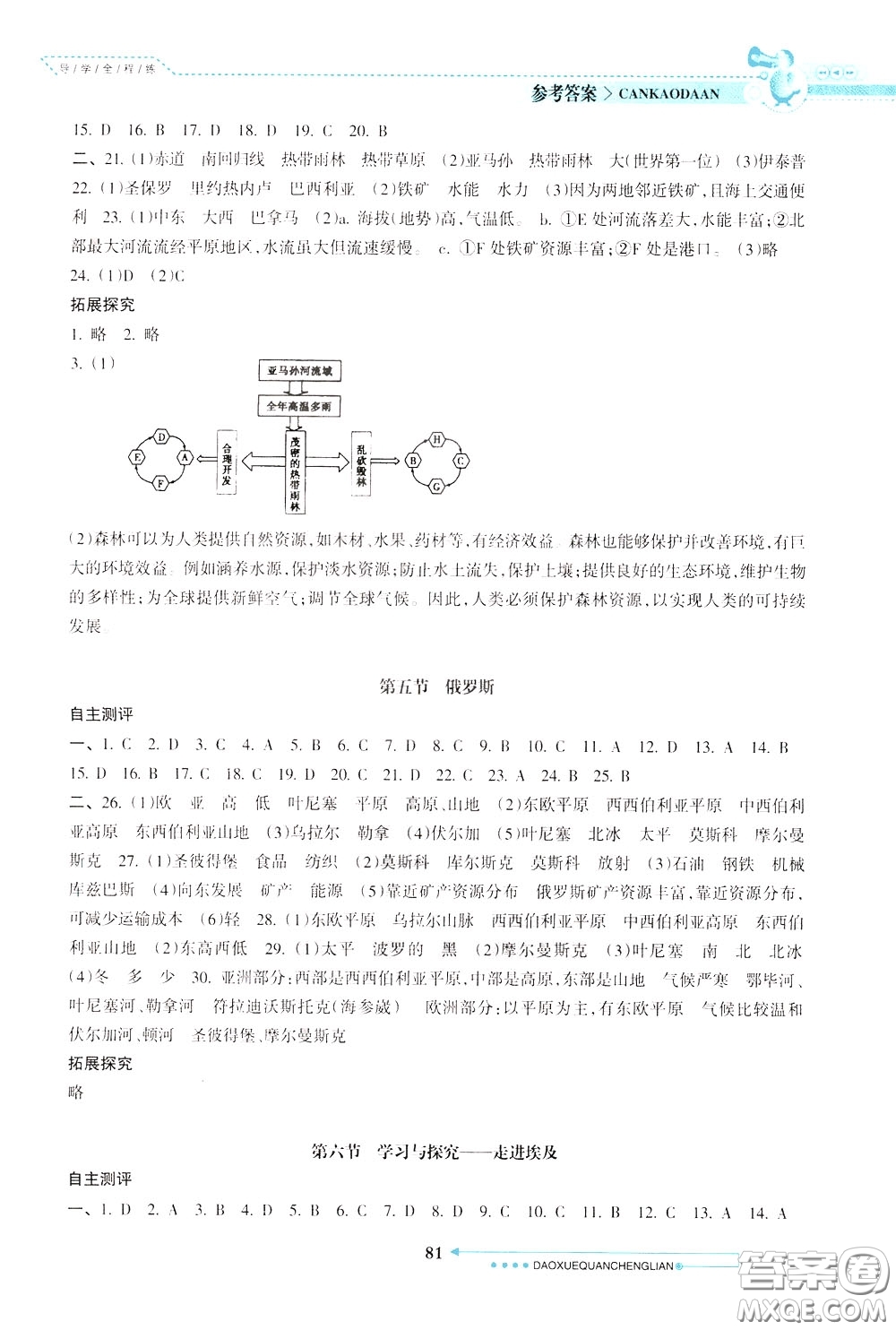 南方日報出版社2020年導學全程練創(chuàng)優(yōu)訓練地理八年級下冊參考答案