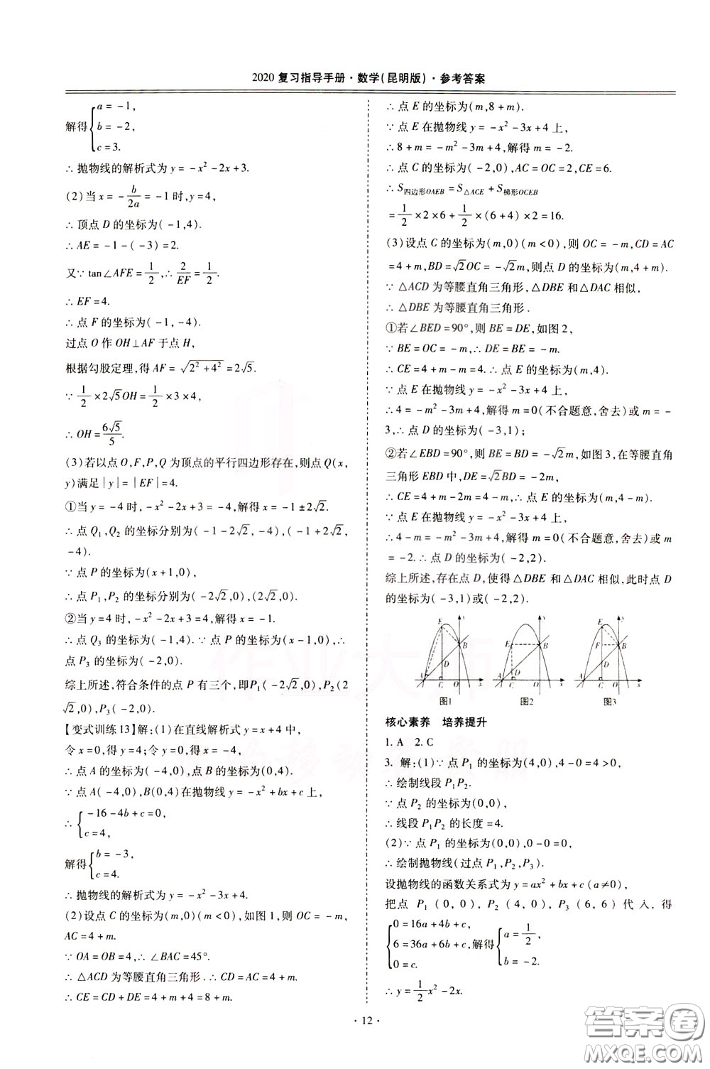 2020年昆明市初中學(xué)業(yè)水平考試復(fù)習(xí)指導(dǎo)手冊數(shù)學(xué)參考答案