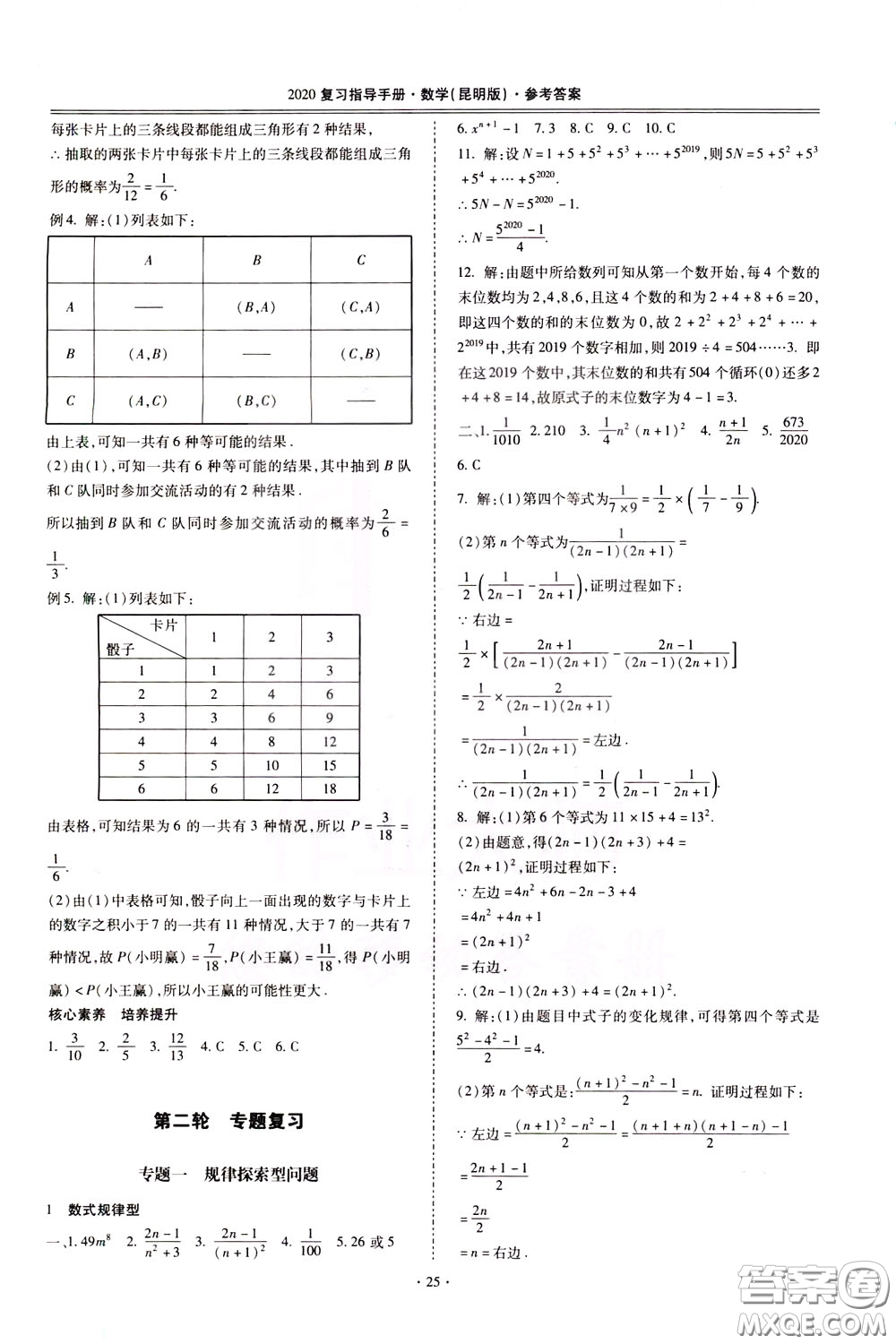 2020年昆明市初中學(xué)業(yè)水平考試復(fù)習(xí)指導(dǎo)手冊數(shù)學(xué)參考答案