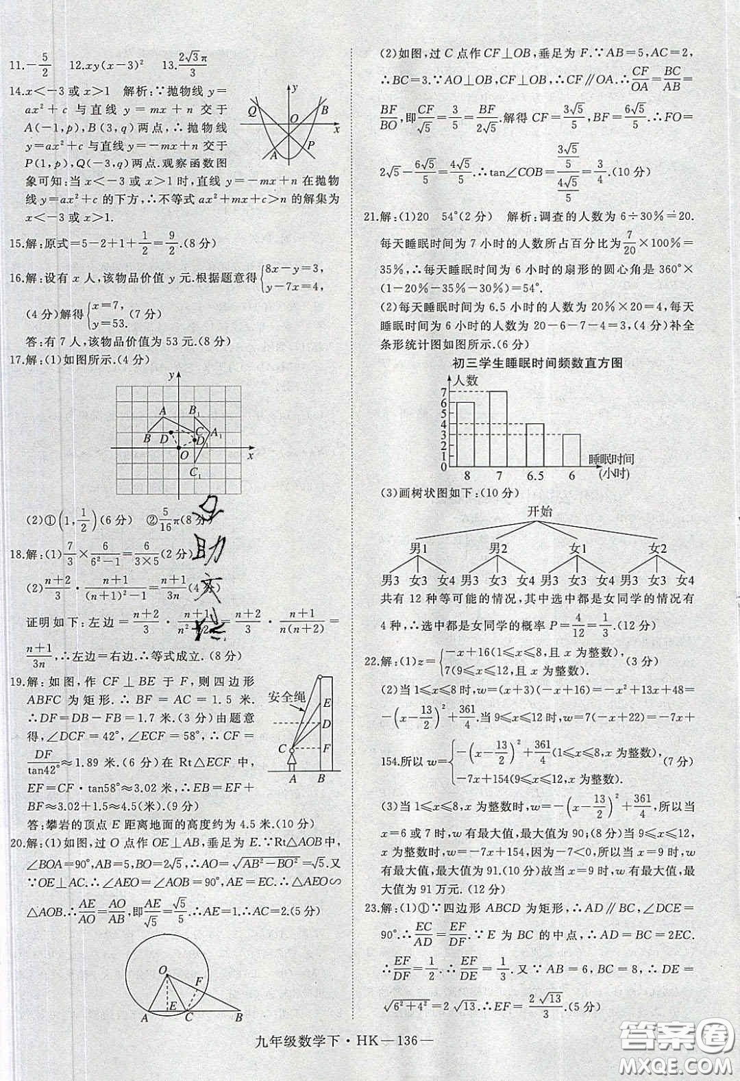 安徽專用2020優(yōu)翼學(xué)練優(yōu)九年級數(shù)學(xué)下冊滬教版答案