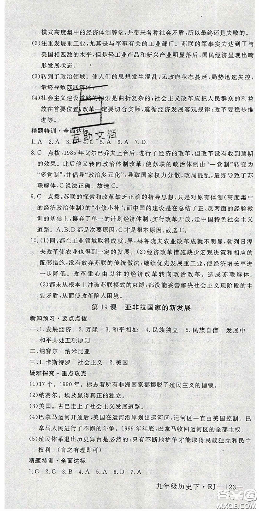 延邊大學(xué)出版2020優(yōu)翼學(xué)練優(yōu)九年級歷史下冊人教版答案