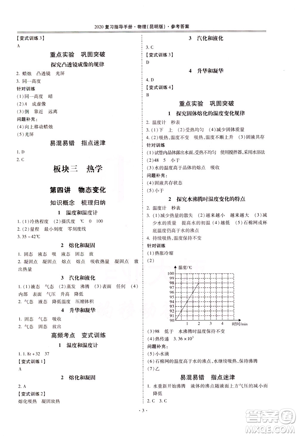 2020年昆明市初中學(xué)業(yè)水平考試復(fù)習(xí)指導(dǎo)手冊(cè)物理參考答案