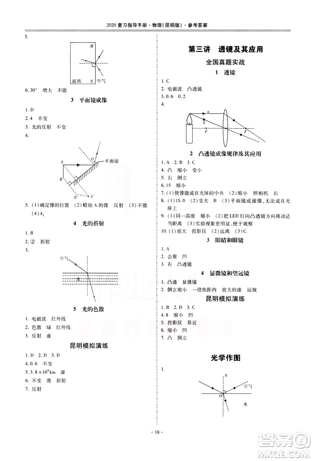 2020年昆明市初中學(xué)業(yè)水平考試復(fù)習(xí)指導(dǎo)手冊(cè)物理參考答案