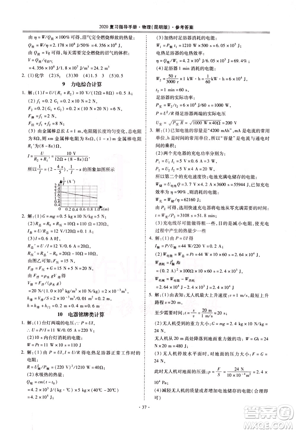 2020年昆明市初中學(xué)業(yè)水平考試復(fù)習(xí)指導(dǎo)手冊(cè)物理參考答案