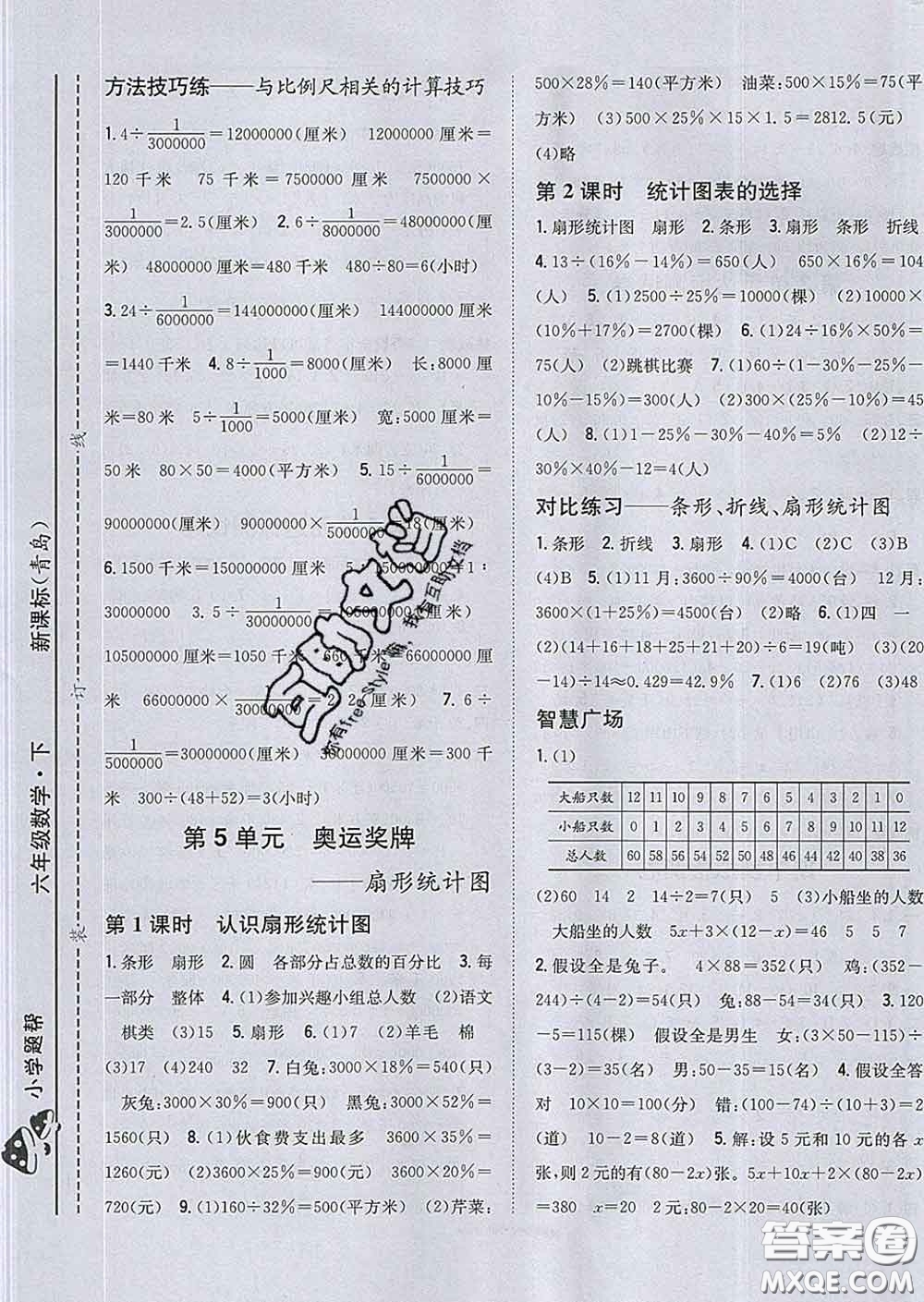 2020春梓耕書系小學(xué)題幫六年級(jí)數(shù)學(xué)下冊(cè)青島版答案