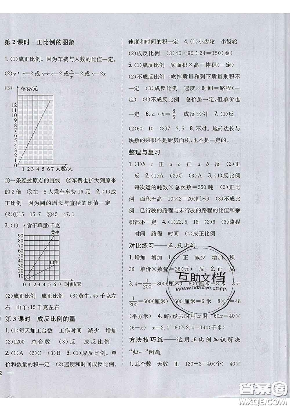 2020春梓耕書系小學題幫六年級數(shù)學下冊冀教版答案