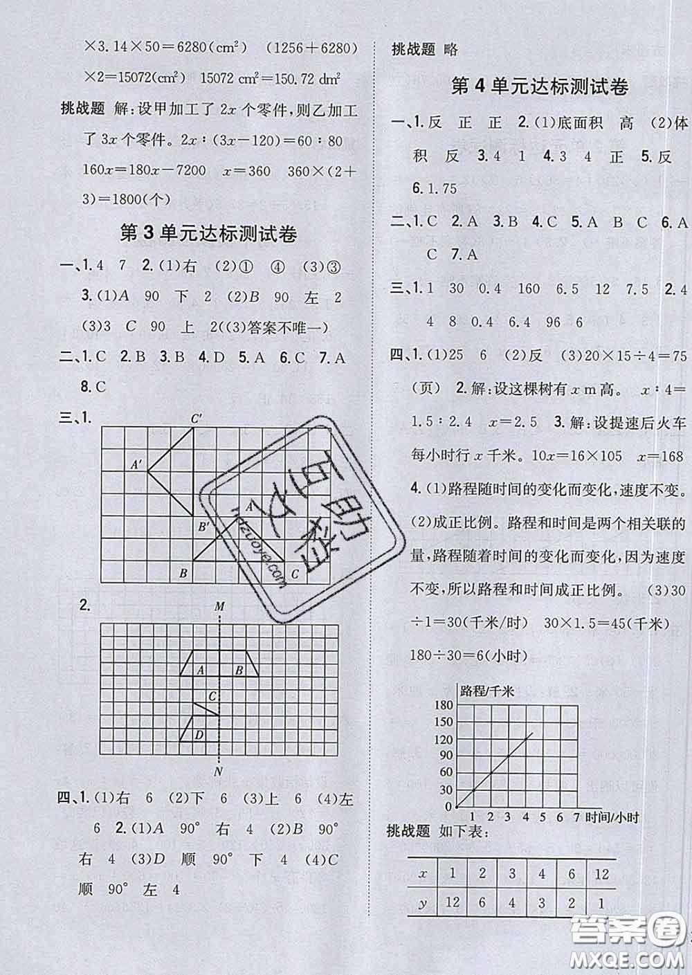 2020春梓耕書(shū)系小學(xué)題幫六年級(jí)數(shù)學(xué)下冊(cè)北師版答案