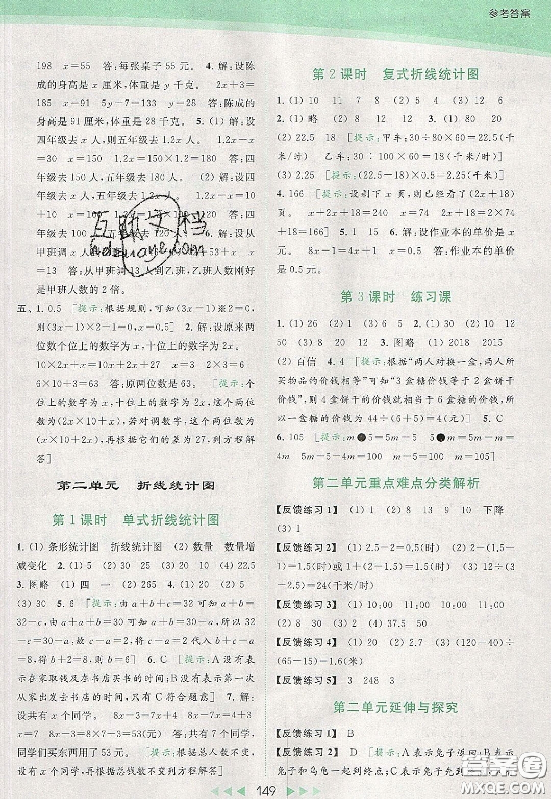 2020春亮點給力提優(yōu)課時作業(yè)本五年級下冊數(shù)學江蘇版參考答案