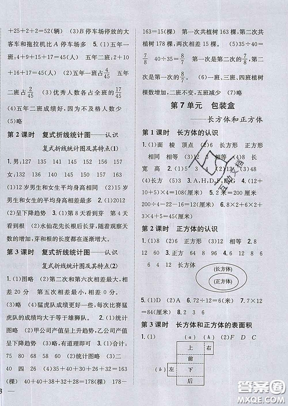 2020春梓耕書(shū)系小學(xué)題幫五年級(jí)數(shù)學(xué)下冊(cè)青島版答案