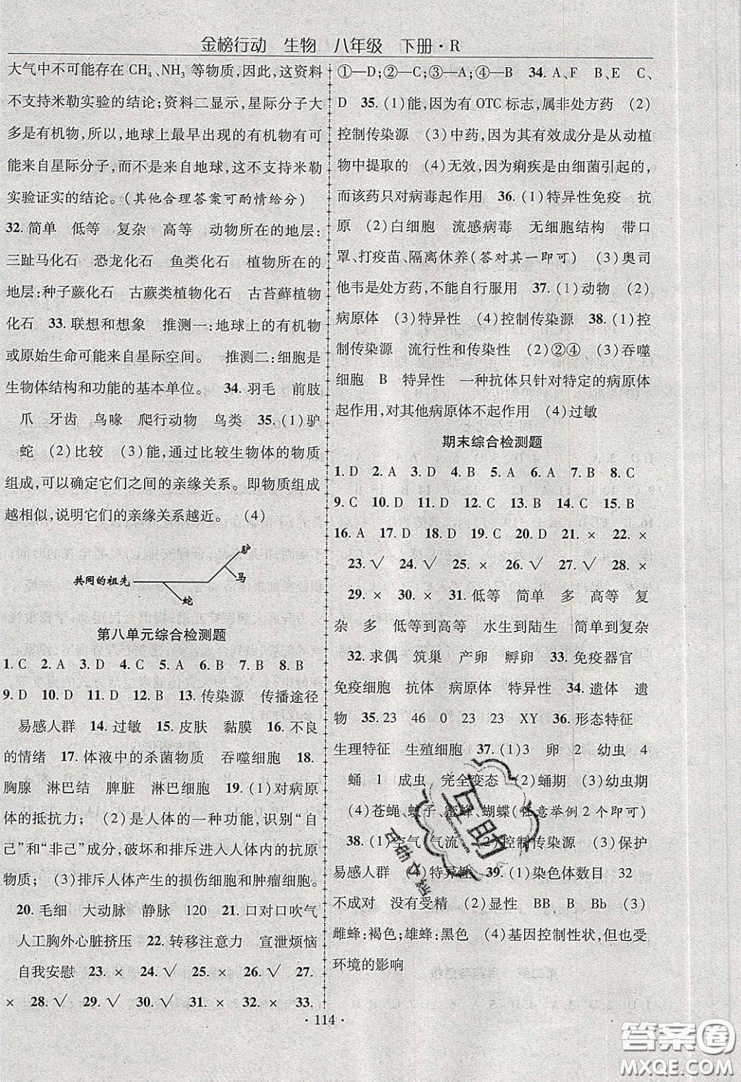 海韻圖書2020年金榜行動(dòng)課時(shí)導(dǎo)學(xué)案八年級(jí)生物下冊(cè)人教版答案