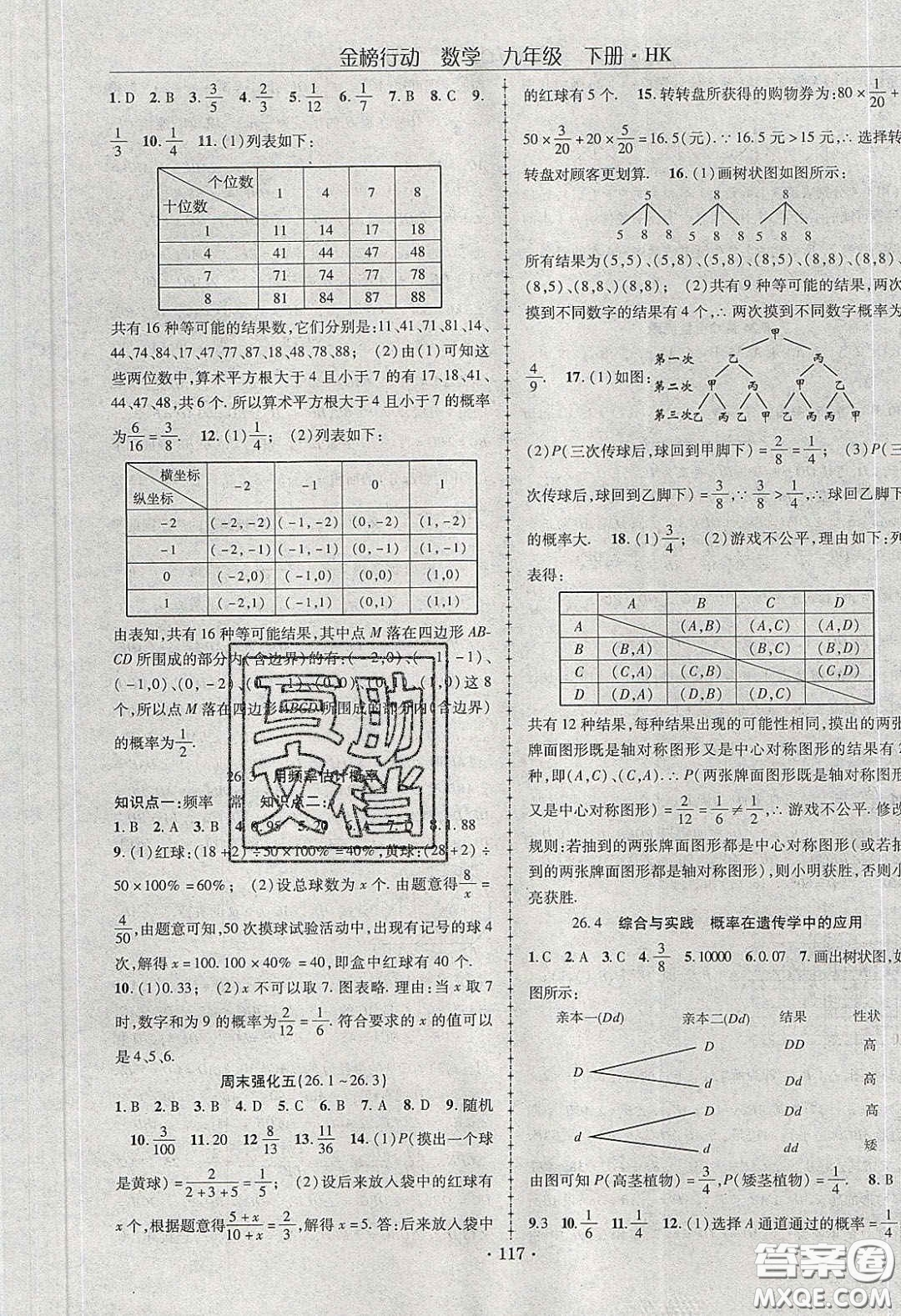 海韻圖書2020年金榜行動課時導(dǎo)學(xué)案九年級數(shù)學(xué)下冊滬科版答案