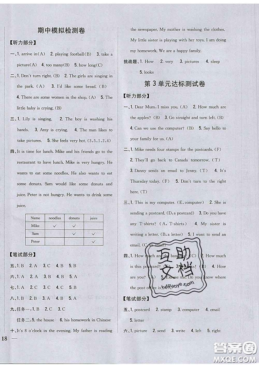 2020春梓耕書(shū)系小學(xué)題幫五年級(jí)英語(yǔ)下冊(cè)冀教版答案