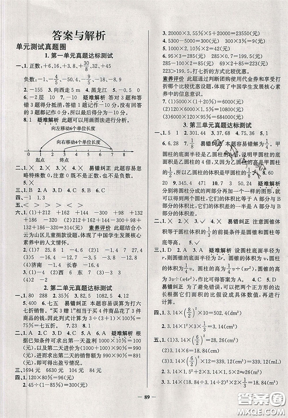 2020年真題圈天津市小學(xué)考試真卷三步練六年級(jí)下冊(cè)數(shù)學(xué)參考答案