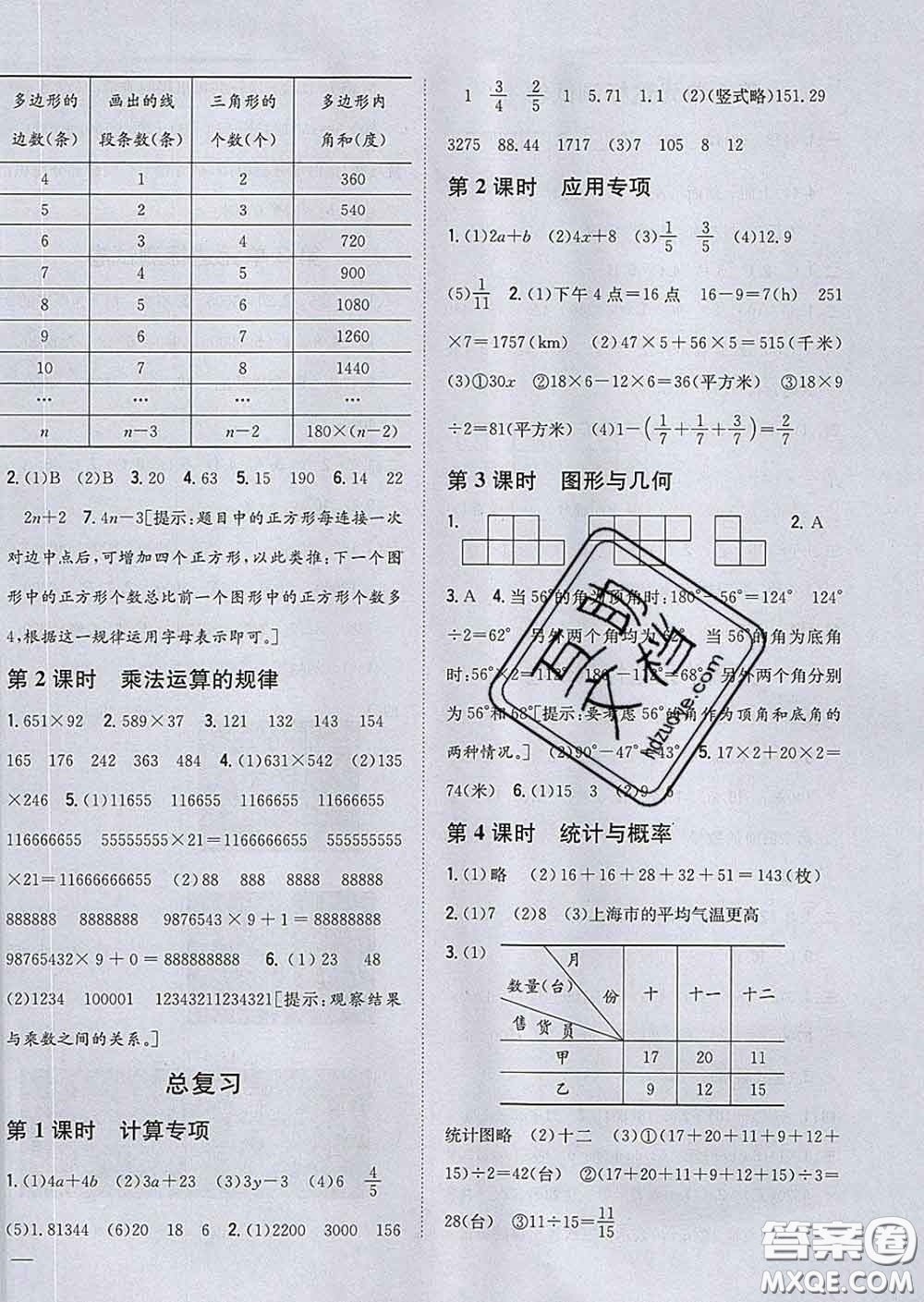 2020春梓耕書系小學(xué)題幫四年級數(shù)學(xué)下冊冀教版答案