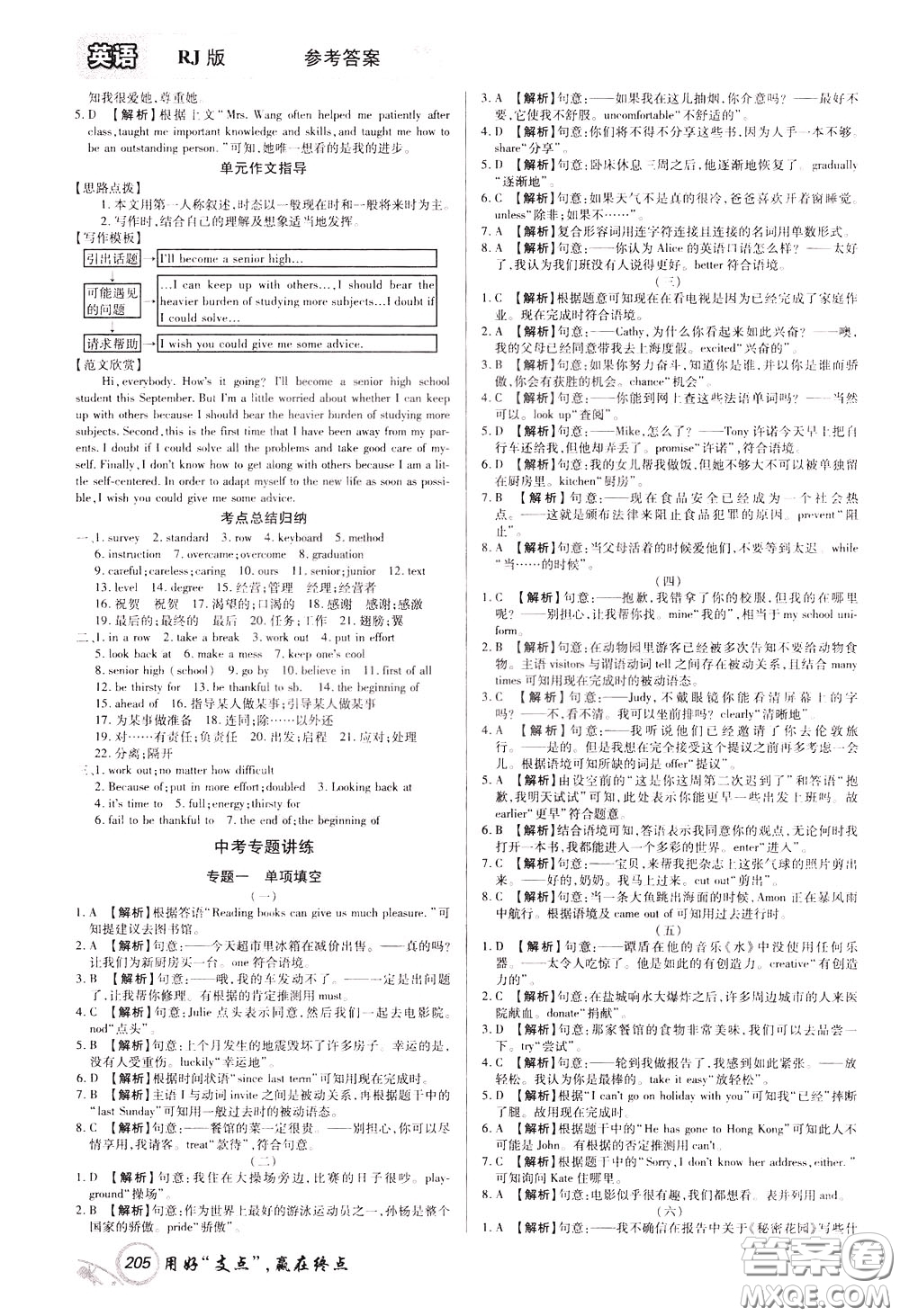 2020年支點(diǎn)英語(yǔ)九年級(jí)下冊(cè)RJ版人教版江西專版參考答案