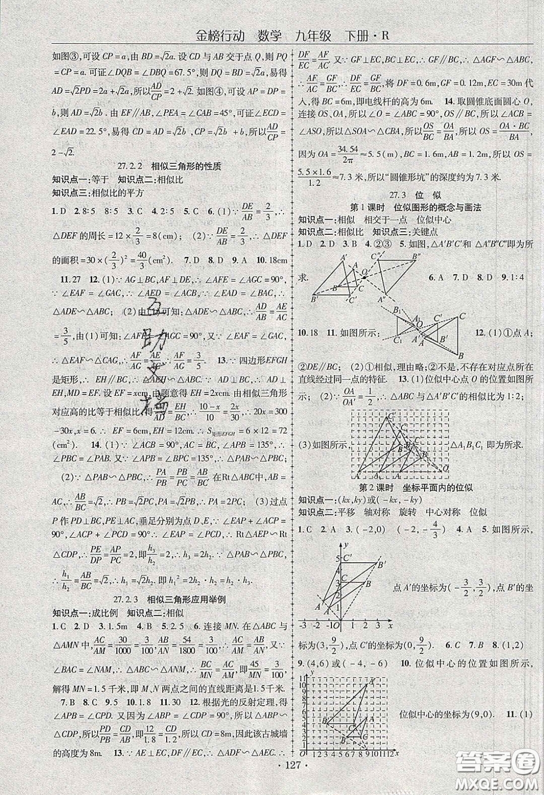 海韻圖書2020年金榜行動課時導(dǎo)學(xué)案九年級數(shù)學(xué)下冊人教版答案