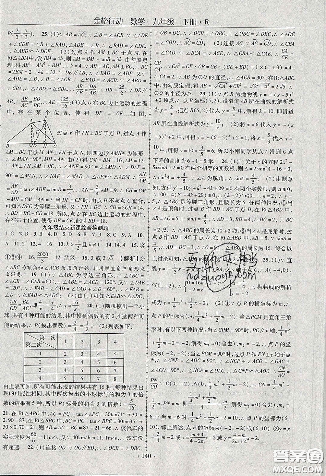 海韻圖書2020年金榜行動課時導(dǎo)學(xué)案九年級數(shù)學(xué)下冊人教版答案