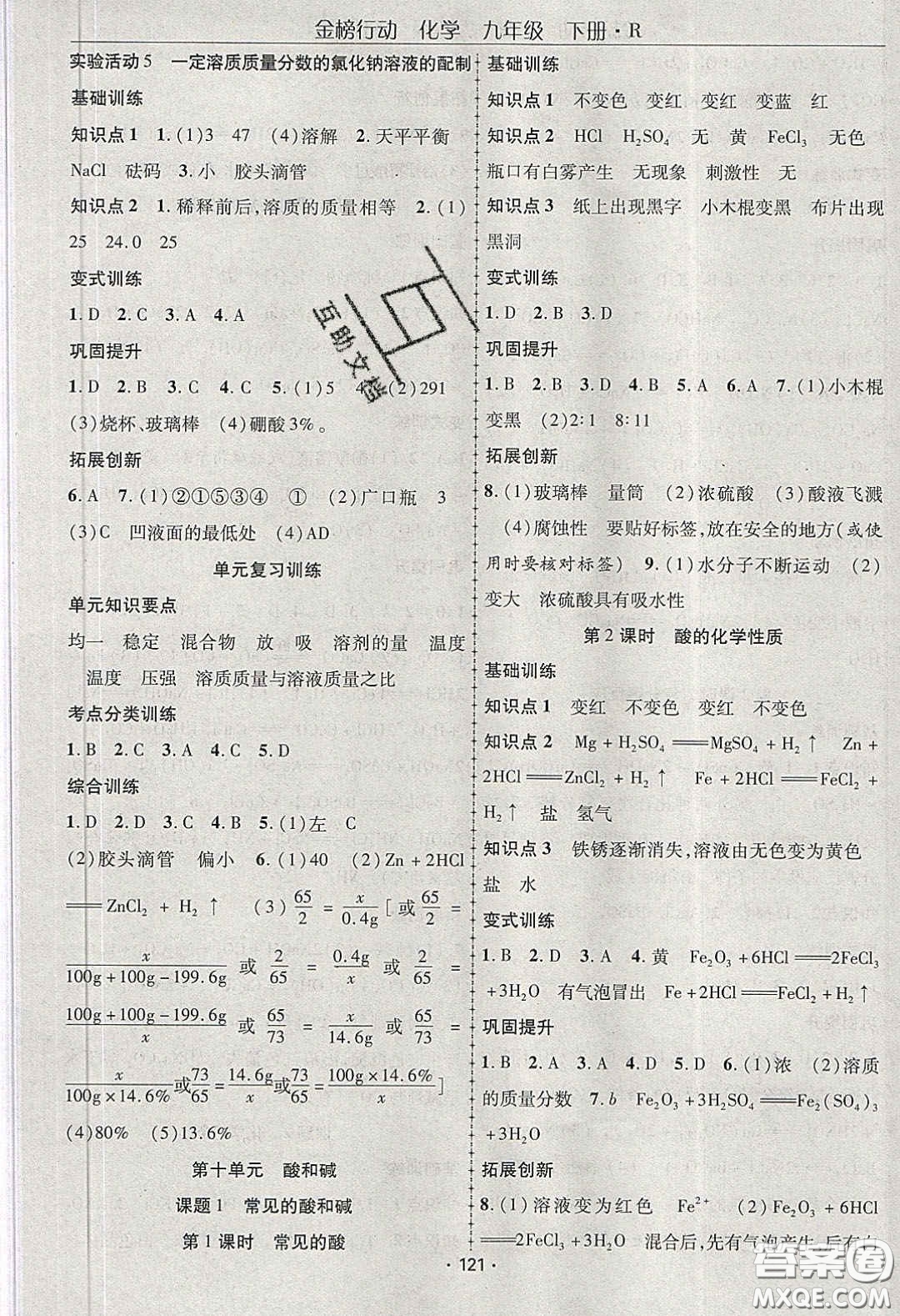 海韻圖書2020年金榜行動(dòng)課時(shí)導(dǎo)學(xué)案九年級(jí)化學(xué)下冊(cè)人教版答案