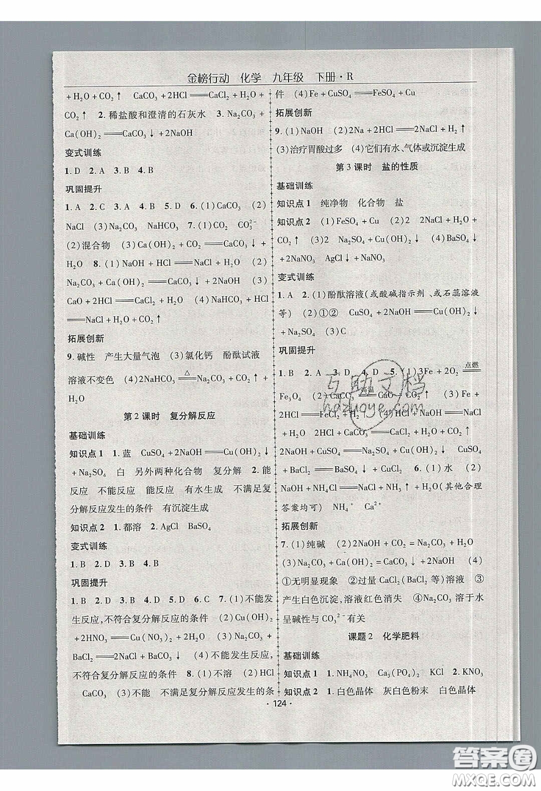 海韻圖書2020年金榜行動(dòng)課時(shí)導(dǎo)學(xué)案九年級(jí)化學(xué)下冊(cè)人教版答案