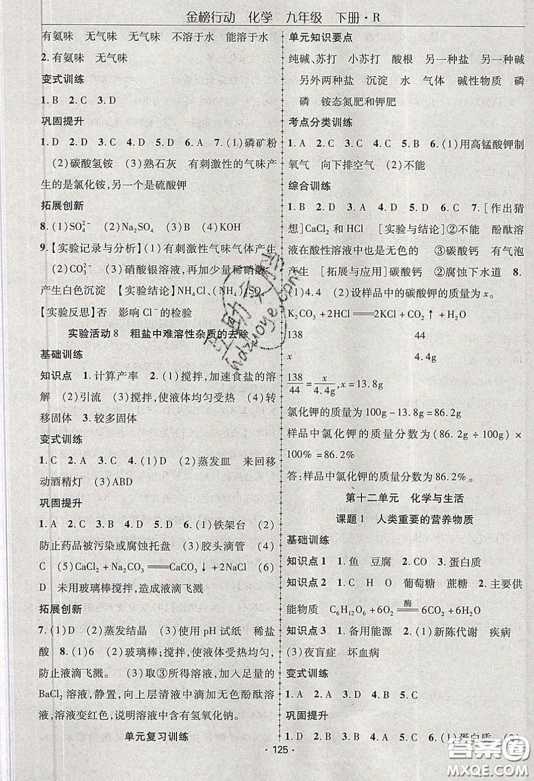 海韻圖書2020年金榜行動(dòng)課時(shí)導(dǎo)學(xué)案九年級(jí)化學(xué)下冊(cè)人教版答案