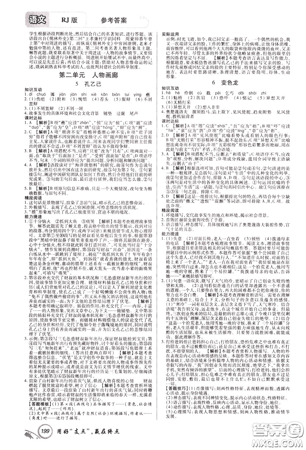 2020年支點(diǎn)語文九年級(jí)下冊(cè)RJ版人教版江西專版參考答案