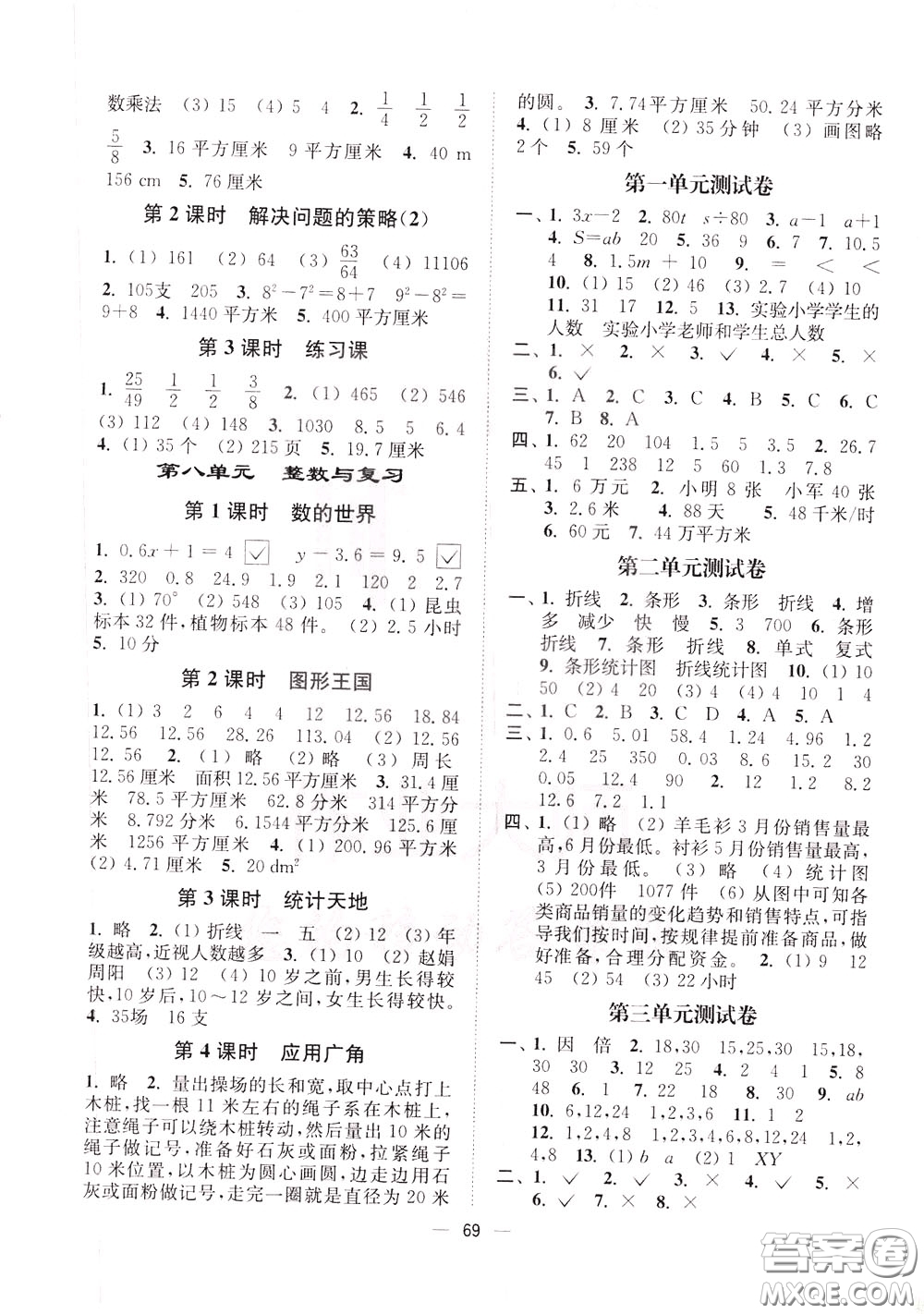 2020年課時金練數(shù)學(xué)五年級下冊江蘇版參考答案