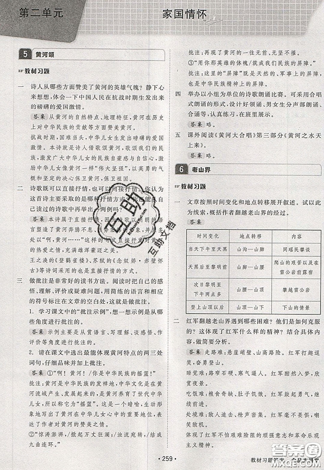 2020春全品大講堂初中語文七年級下冊新課標(biāo)RJ人教版參考答案