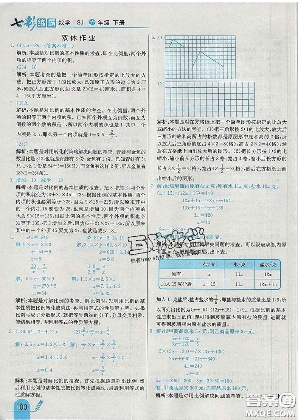 河北教育出版社2020新版七彩練霸六年級數(shù)學(xué)下冊蘇教版答案