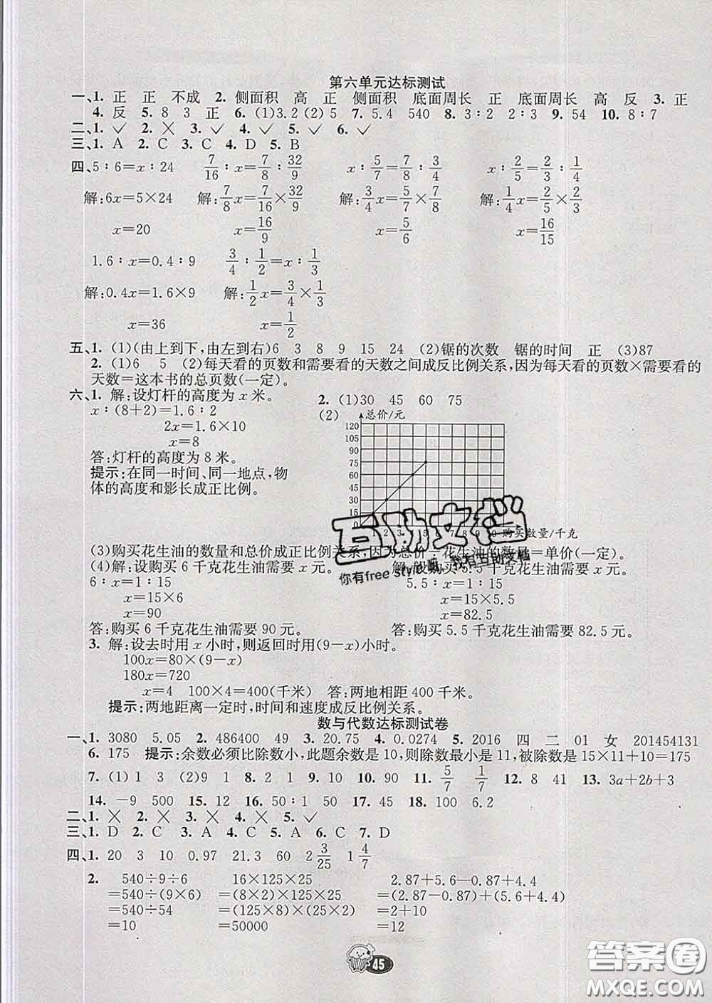 河北教育出版社2020新版七彩練霸六年級數(shù)學(xué)下冊蘇教版答案